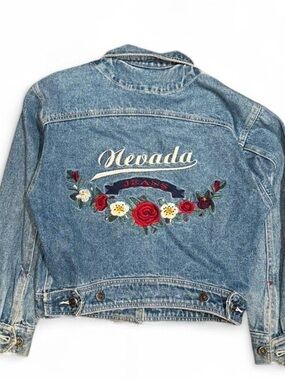 Vintage Nevada Floral Embroidery Cropped Baby Denim Jacket